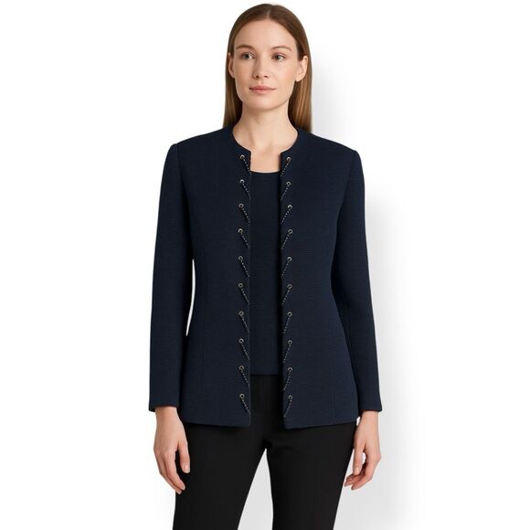 St. John Collection Textured Knit Blazer with Gold Grommet Detail - Picture 1 of 10